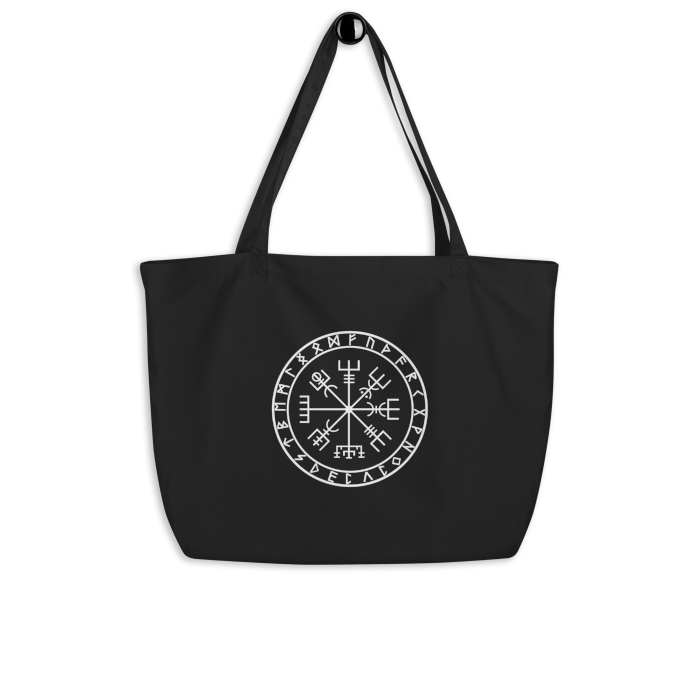 Bolsa de tela ecológica y sostenible con diseño del Vegvisir, ideal para reducir el consumo de plástico y mostrar tu compromiso con el medio ambiente.
