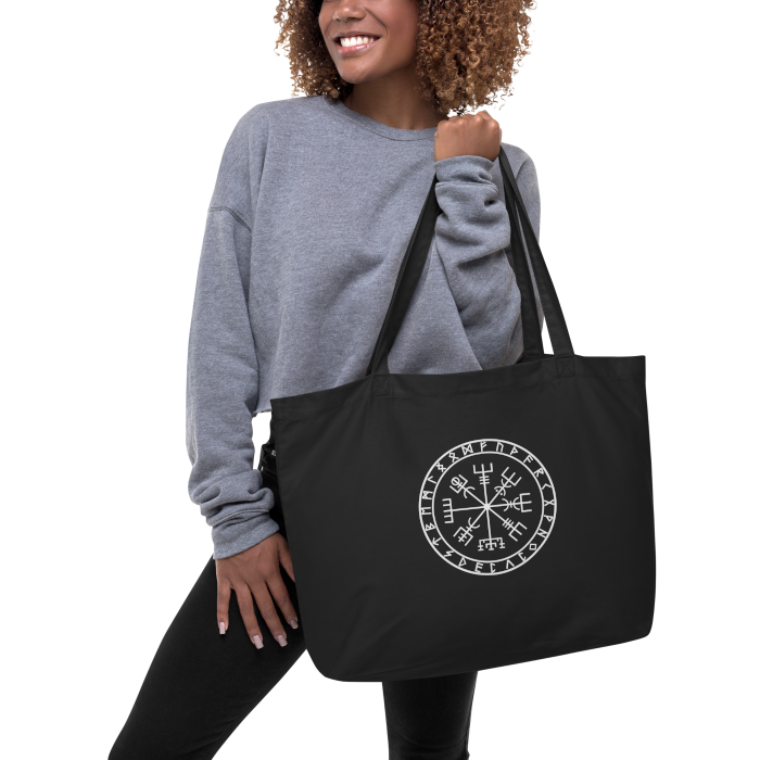 Bolsa de tela ecológica y sostenible con diseño del Vegvisir, ideal para reducir el consumo de plástico y mostrar tu compromiso con el medio ambiente.