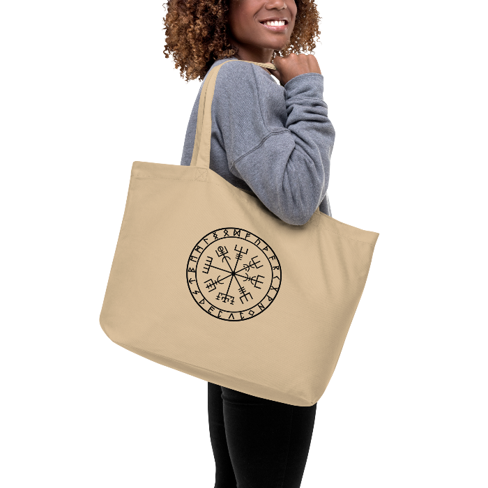 Bolsa de tela ecológica y sostenible con diseño del Vegvisir, ideal para reducir el consumo de plástico y mostrar tu compromiso con el medio ambiente.