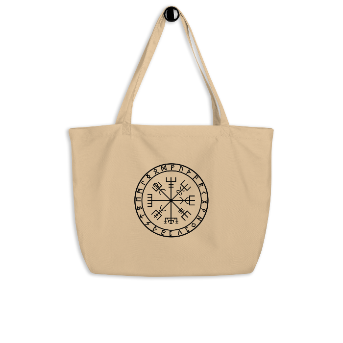 Bolsa de tela ecológica y sostenible con diseño del Vegvisir, ideal para reducir el consumo de plástico y mostrar tu compromiso con el medio ambiente.