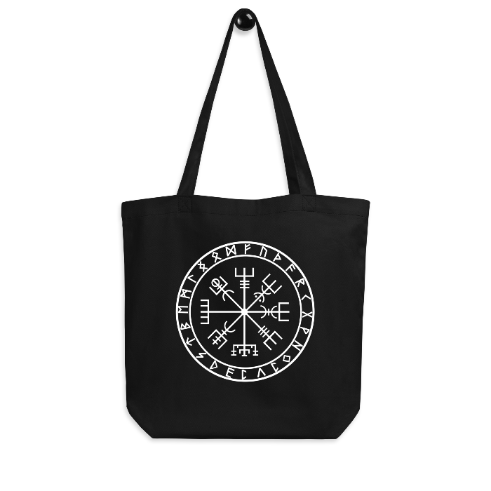 Bolsa de tela ecológica y sostenible con diseño del Vegvisir, ideal para reducir el consumo de plástico y mostrar tu compromiso con el medio ambiente.